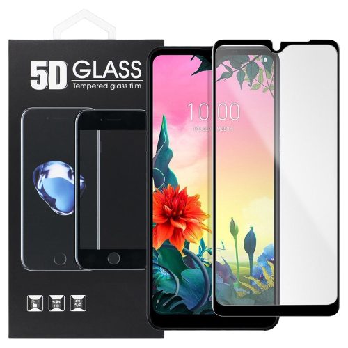 LG K50s üvegfólia, tempered glass, előlapi, 5D, edzett, hajlított, fekete kerettel