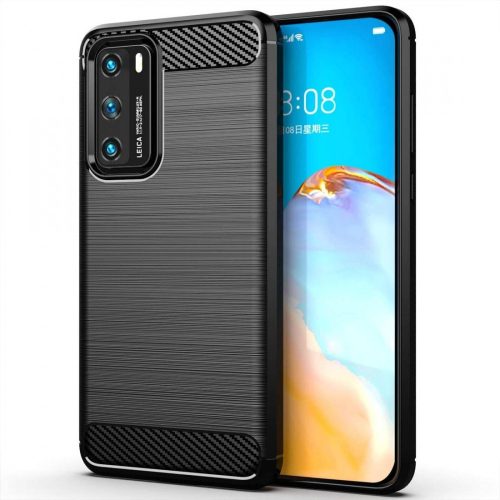 Huawei P40 szilikon tok, hátlaptok, telefon tok, karbon mintás, fekete, Carbon case