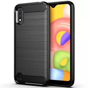  Samsung Galaxy A01 szilikon tok, hátlaptok, telefon tok, karbon mintás, fekete, Carbon case