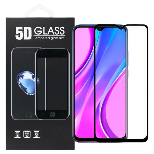 Xiaomi Redmi 9 üvegfólia, tempered glass, előlapi, 5D, edzett, hajlított, fekete kerettel