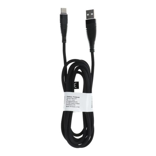 USB-C (Type-C) adatkábel, töltőkábel, USB-USB-C, szövet bevonat, fekete, 1m, C279
