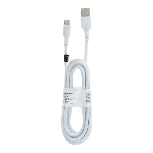 USB-C (Type-C) adatkábel, töltőkábel, USB-USB-C, szövet bevonat, fehér, 2m, C279
