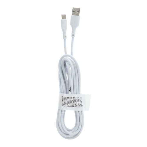 USB-C (Type-C) adatkábel, töltőkábel, USB-USB-C, szövet bevonat, fehér, 3m, C279