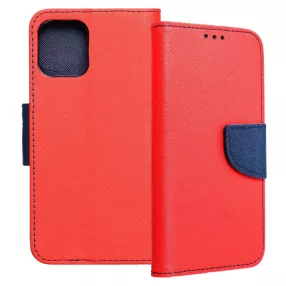   iPhone 12 Mini könyvtok, fliptok, telefon tok, bankkártyatartós, mágneszáras, piros-sötétkék, Fancy