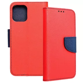   iPhone 12 Pro Max könyvtok, fliptok, telefon tok, bankkártyatartós, mágneszáras, piros-sötétkék, Fancy