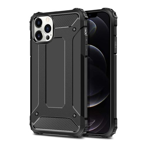 iPhone 12 Pro Max hátlap tok, telefon tok, ütésálló, fekete, Armor