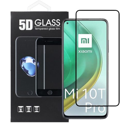 Xiaomi Mi 10T 5G / Mi 10T Pro 5G üvegfólia, tempered glass, előlapi, 5D, edzett, hajlított, fekete kerettel