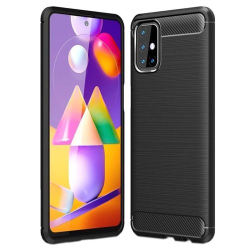 Samsung Galaxy M31s szilikon tok, hátlaptok, telefon tok, karbon mintás, fekete, Carbon case