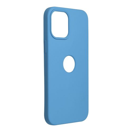 iPhone 12 / 12 Pro szilikon tok, hátlaptok, telefon tok, velúr belsővel, logonál kivágott, matt, kék, Silicone Premium