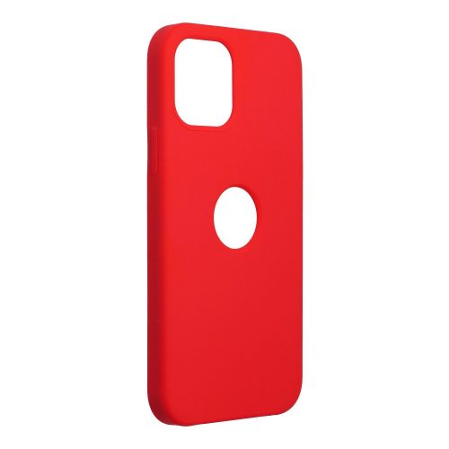iPhone 12 Pro Max szilikon tok, hátlaptok, telefon tok, velúr belsővel, logonál kivágott, matt, piros, Silicone Premium