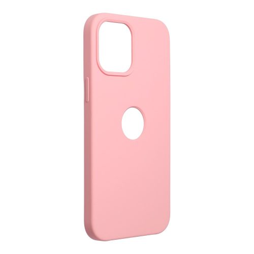 iPhone 12 Pro Max szilikon tok, hátlaptok, telefon tok, velúr belsővel, logonál kivágott, matt, rózsaszín, Silicone Premium