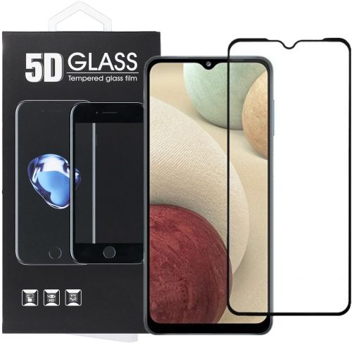 Samsung Galaxy A12 / A12 Nacho üvegfólia, tempered glass, előlapi, 5D, edzett, hajlított, fekete kerettel
