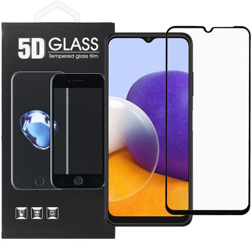 Samsung Galaxy A22 5G üvegfólia, tempered glass, előlapi, 5D, edzett, hajlított, fekete kerettel