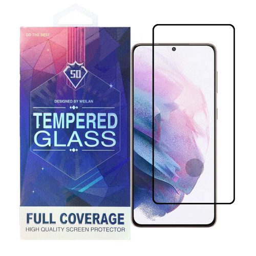 Samsung Galaxy S21 Plus 5G (S21+ 5G) üvegfólia, tempered glass, előlapi, 5D, edzett, hajlított, újjlenyomat olvasónál kivágott, fekete kerettel