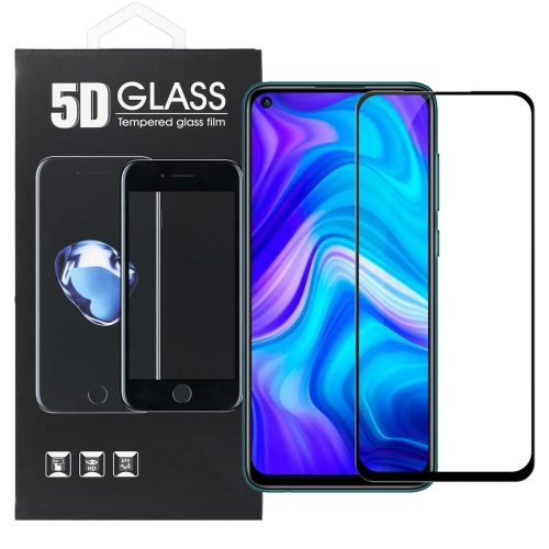 Xiaomi Redmi Note 9 5G / Redmi Note 9 üvegfólia, tempered glass, előlapi, 5D, edzett, hajlított, fekete kerettel