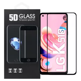   LG K51S üvegfólia, tempered glass, előlapi, 5D, edzett, hajlított, fekete kerettel