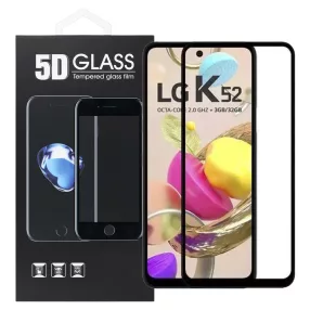   LG K52 üvegfólia, tempered glass, előlapi, 5D, edzett, hajlított, fekete kerettel