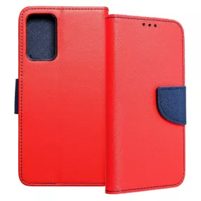   Samsung Galaxy A72 4G / 5G könyvtok, fliptok, telefon tok, bankkártyatartós, mágneszáras, piros-sötétkék, Fancy