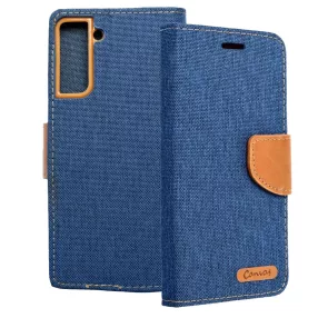   Samsung Galaxy S21 Plus 5G (S21+ 5G) könyvtok, fliptok, telefon tok, mágneszáras, bankkártya tartós, kék, Canvas