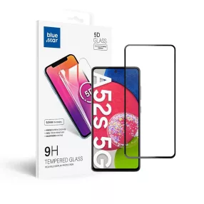   Samsung Galaxy A52 4G/5G / A52s 5G / A53 5G üvegfólia, tempered glass, előlapi, 5D, edzett, hajlított, fekete kerettel, Bluestar