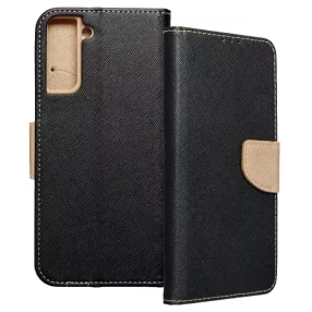   Samsung Galaxy S21 Plus 5G (S21+ 5G) könyvtok, fliptok, telefon tok, bankkártyatartós, mágneszáras, fekete-arany, Fancy