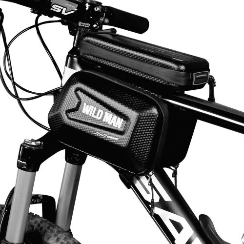 Kerékpáros mobiltelefon tartó, táska, bicikli vázra rögzíthető cipzáros , fekete, 1L,  4 "- 7", Wild Man ES6 