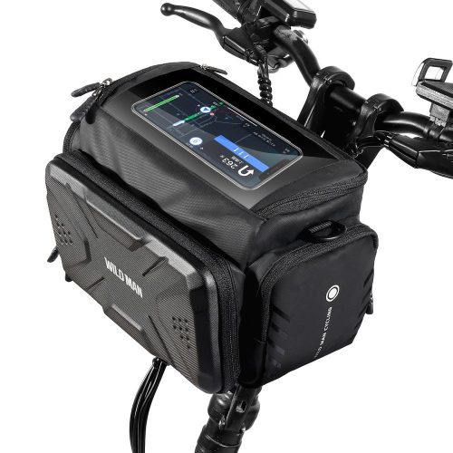 Kerékpáros mobiltelefon tartó, táska, kormányra rögzíthető, vízálló, 4L, fekete, Wild Man GS6