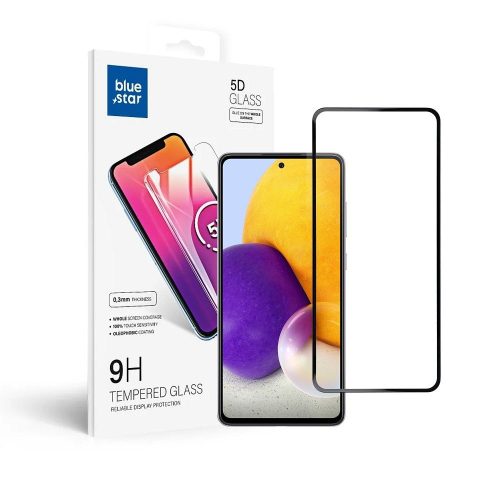 Samsung Galaxy A72 4G / 5G üvegfólia, tempered glass, előlapi, 5D, edzett, hajlított, fekete kerettel, BlueStar