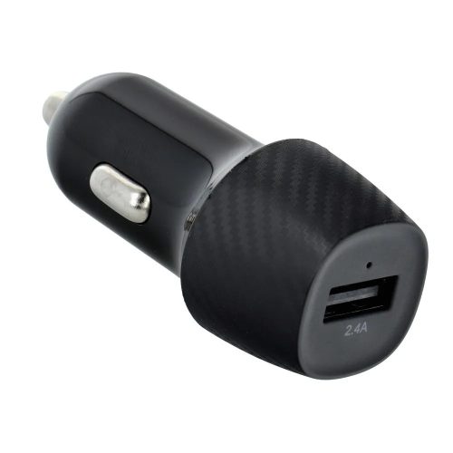 Szivartöltő fej, autós töltő, USB port, 12W, carbon mintás, fekete, CC281