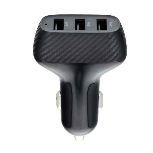 Szivartöltő fej, autós töltő, 3 USB port, QC3.0, 36W, carbon mintás, fekete, CC271