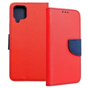   Samsung Galaxy A22 4G könyvtok, fliptok, telefon tok, bankkártyatartós, mágneszáras, piros-sötétkék, Fancy