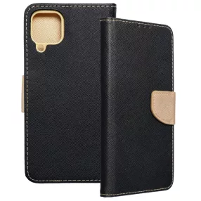   Samsung Galaxy A22 4G könyvtok, fliptok, telefon tok, bankkártyatartós, mágneszáras, fekete-arany, Fancy