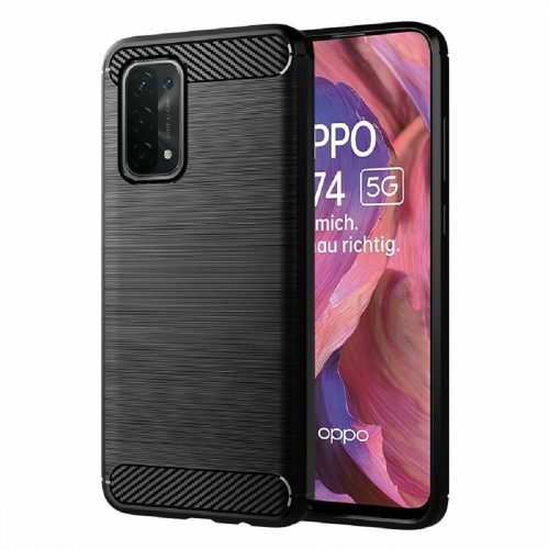 Oppo A54 5G / A74 5G / A93 5G szilikon tok, hátlaptok, telefon tok, karbon mintás, fekete, Carbon case