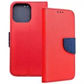   iPhone 13 Pro könyvtok, fliptok, telefon tok, bankkártyatartós, mágneszáras, piros-sötétkék, Fancy