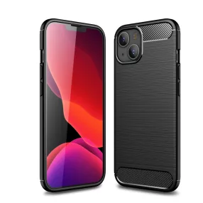   iPhone 13 Mini szilikon tok, hátlaptok, telefon tok, karbon mintás, fekete, Carbon case