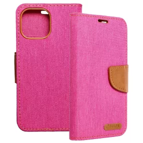   iPhone 13 Mini könyvtok, fliptok, telefon tok, mágneszáras, bankkártya tartós, rózsaszín, Canvas