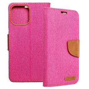   iPhone 13 Pro Max könyvtok, fliptok, telefon tok, mágneszáras, bankkártya tartós, rózsaszín, Canvas