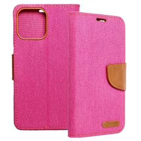   iPhone 13 Pro könyvtok, fliptok, telefon tok, mágneszáras, bankkártya tartós, rózsaszín, Canvas