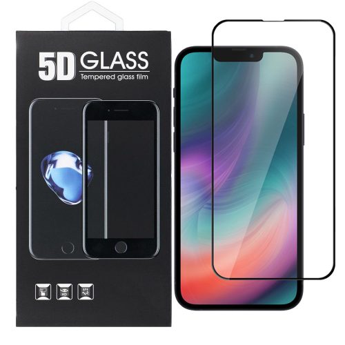 iPhone 13 Pro Max / 14 Plus üvegfólia, tempered glass, előlapi, 5D, edzett, hajlított, fekete kerettel