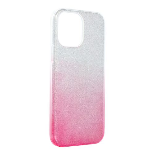 iPhone 13 Pro Max szilikon tok, hátlaptok, telefon tok, csillámos, pink-ezüst