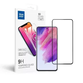   Samsung Galaxy S21 FE 5G üvegfólia, tempered glass, előlapi, 5D, edzett, hajlított, fekete kerettel, Bluestar