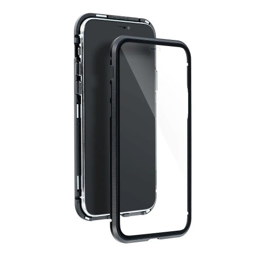iPhone 13 Pro Max telefon tok, elő+hátlapi, 360 fokos védelem, edzett üveg + alumínium keret, mágneses, fekete, Magneto 360