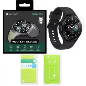   Samsung Galaxy Watch 4 Classic 42mm okosóra kijelzővédő fólia, hibrid, flexibilis, 3D, hajlított, fekete kerettel, Bestsuit