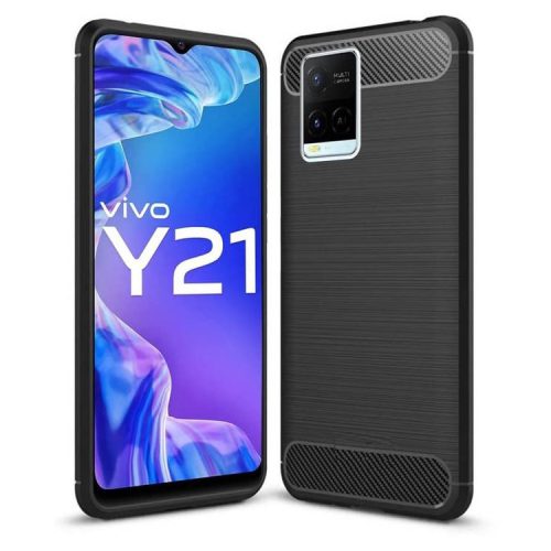 Vivo Y21 / Y21s / Y33s szilikon tok, hátlaptok, telefon tok, karbon mintás, fekete, Carbon case