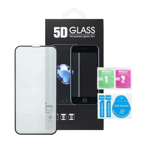 iPhone 12 Pro Max üvegfólia, tempered glass, előlapi, 5D, edzett, hajlított, matt, fekete kerettel