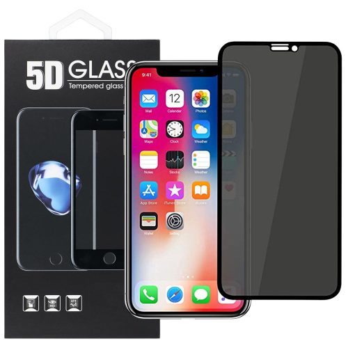 iPhone 12 / 12 Pro üvegfólia, tempered glass, előlapi, 5D, edzett, hajlított, betekintés védelemmel, fekete kerettel