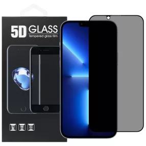  iPhone 13 Pro Max / 14 Plus üvegfólia, tempered glass, előlapi, 5D, edzett, hajlított, betekintés védelemmel, fekete kerettel