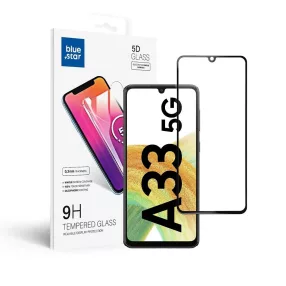   Samsung Galaxy A33 5G üvegfólia, tempered glass, előlapi, 5D, edzett, hajlított, fekete kerettel, BlueStar