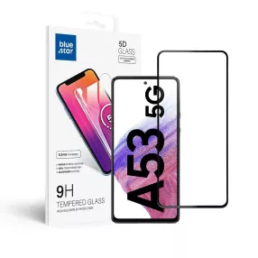   Samsung Galaxy A53 5G üvegfólia, tempered glass, előlapi, 5D, edzett, hajlított, fekete kerettel, BlueStar