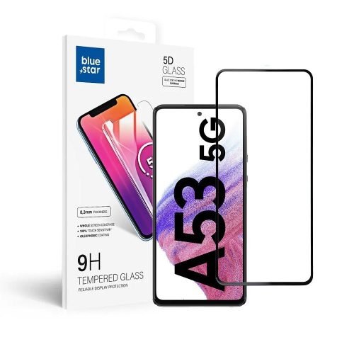 Samsung Galaxy A53 5G üvegfólia, tempered glass, előlapi, 5D, edzett, hajlított, fekete kerettel, BlueStar